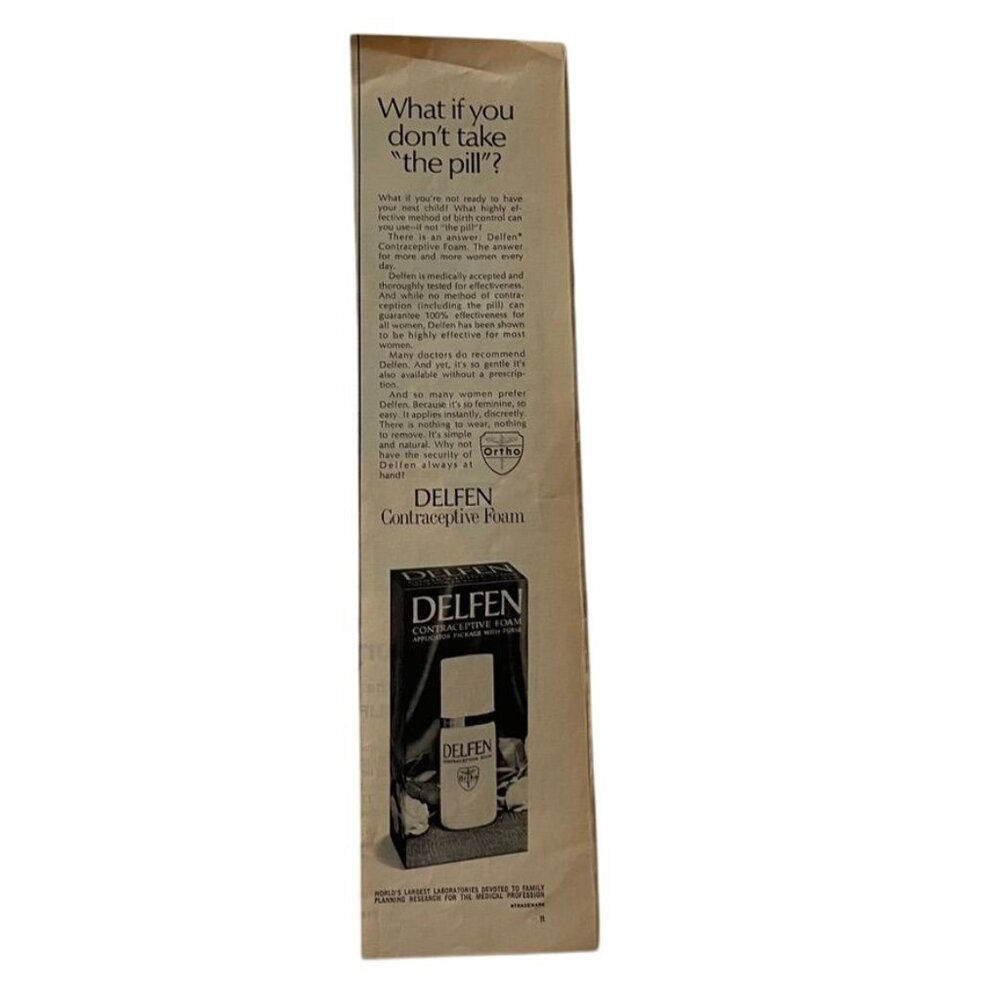 1971 Delfen Contraceptive Foam Ad Partial Page Print Ad Vintage Original u